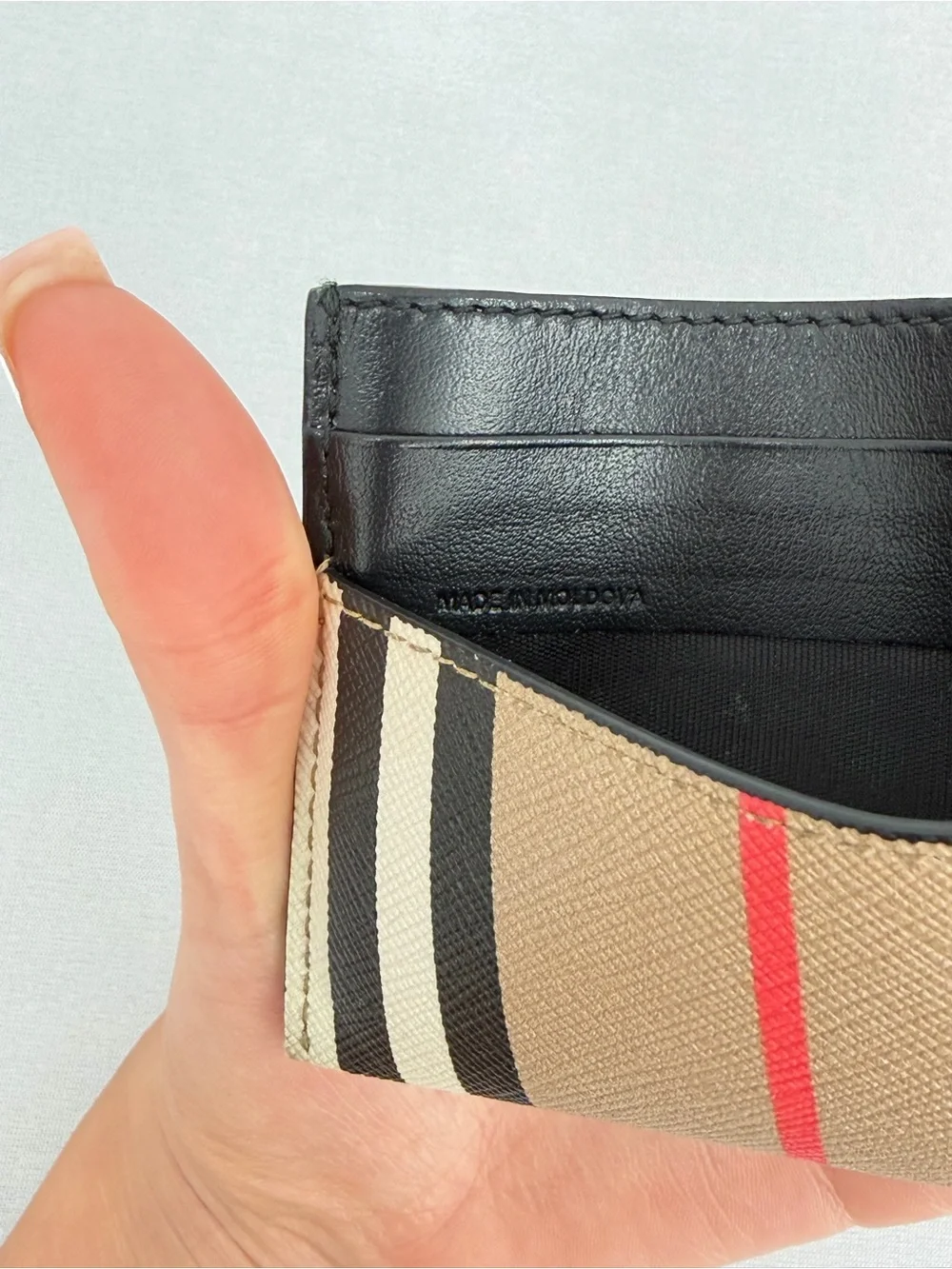 Burberry Vintage Check Unisex Card Holder Wallet Leather Trim designer wallet